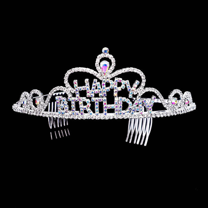 Teardrop Crystal Rhinestone Happy Birthday Tiara