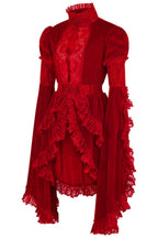 Dark Red Velvet & Lace Ruffled Jacket