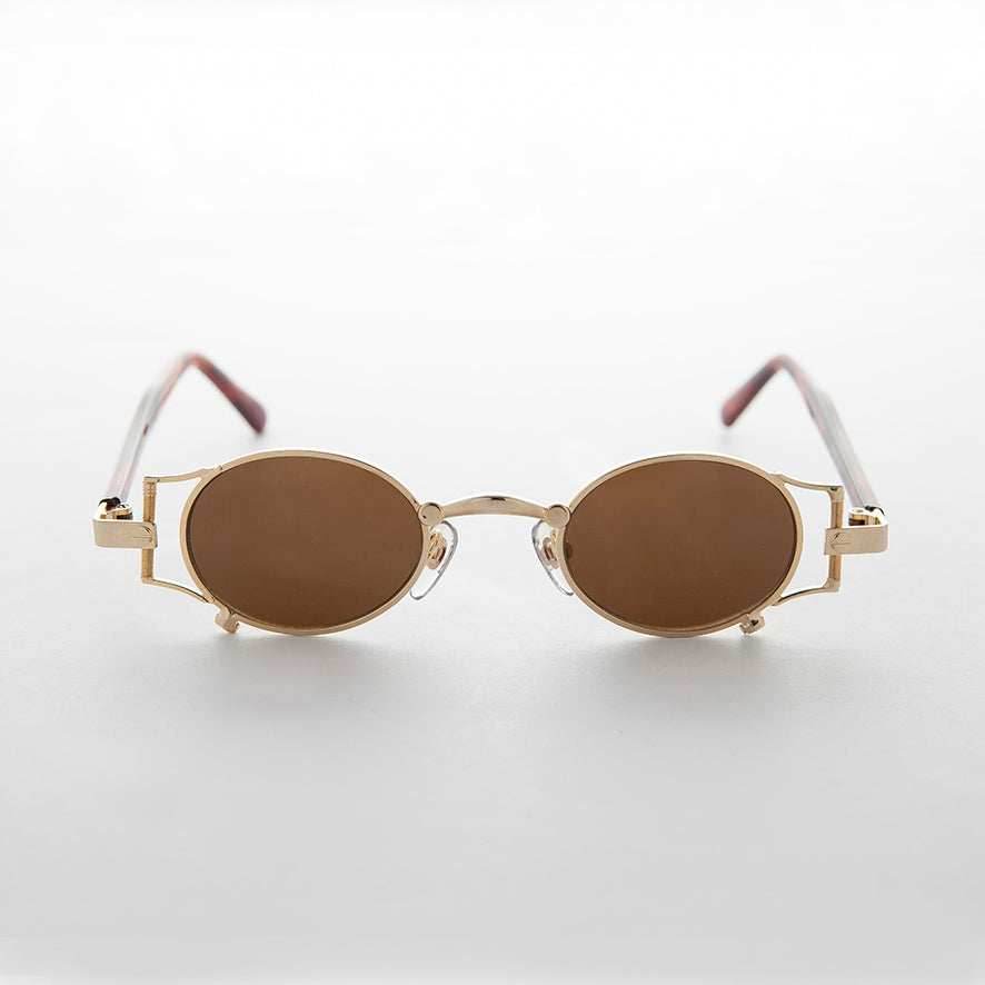 Oval Victorian Rare Steampunk Sunglass - Ada - Gold / Brown Lens