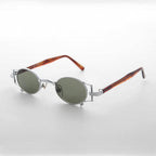 Oval Victorian Rare Steampunk Sunglass - Ada - Silver / Green Lens