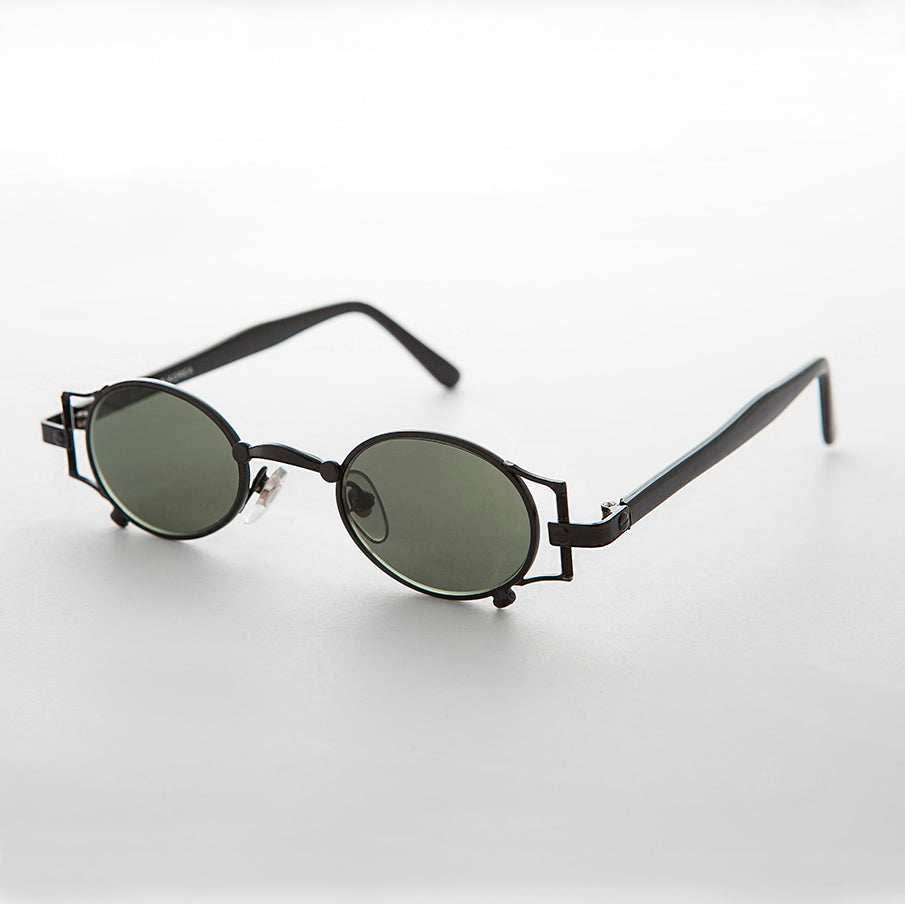 Oval Victorian Rare Steampunk Sunglass - Ada - Black / Green Lens