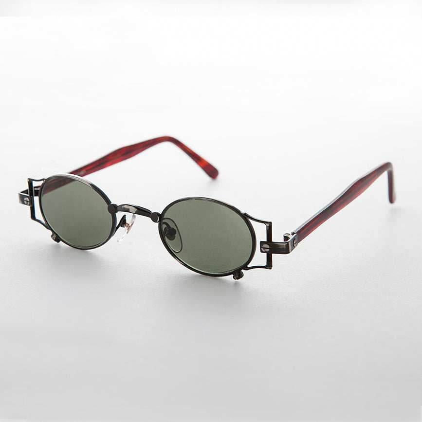 Oval Victorian Rare Steampunk Sunglass - Ada - Antique Gun / Green Lens