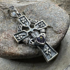 Irish Love Shamrock Claddagh Cross Necklace