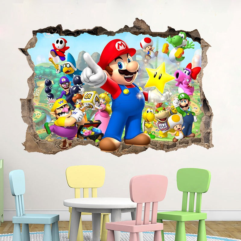3D Wall Piercing Mario Full Staff Wall Stickers