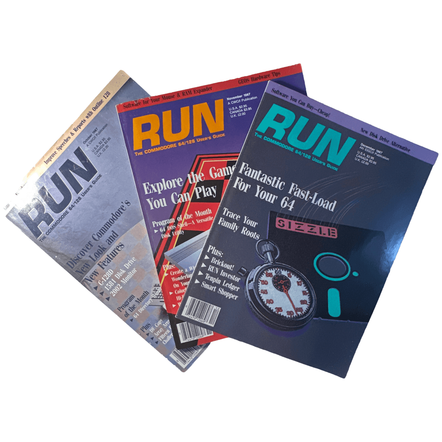 Commodore Run Magazine Various Back Issue(s) C64 C128 VIC-20 Commodore 64 Magazine - 3 Issues - October to December 1987