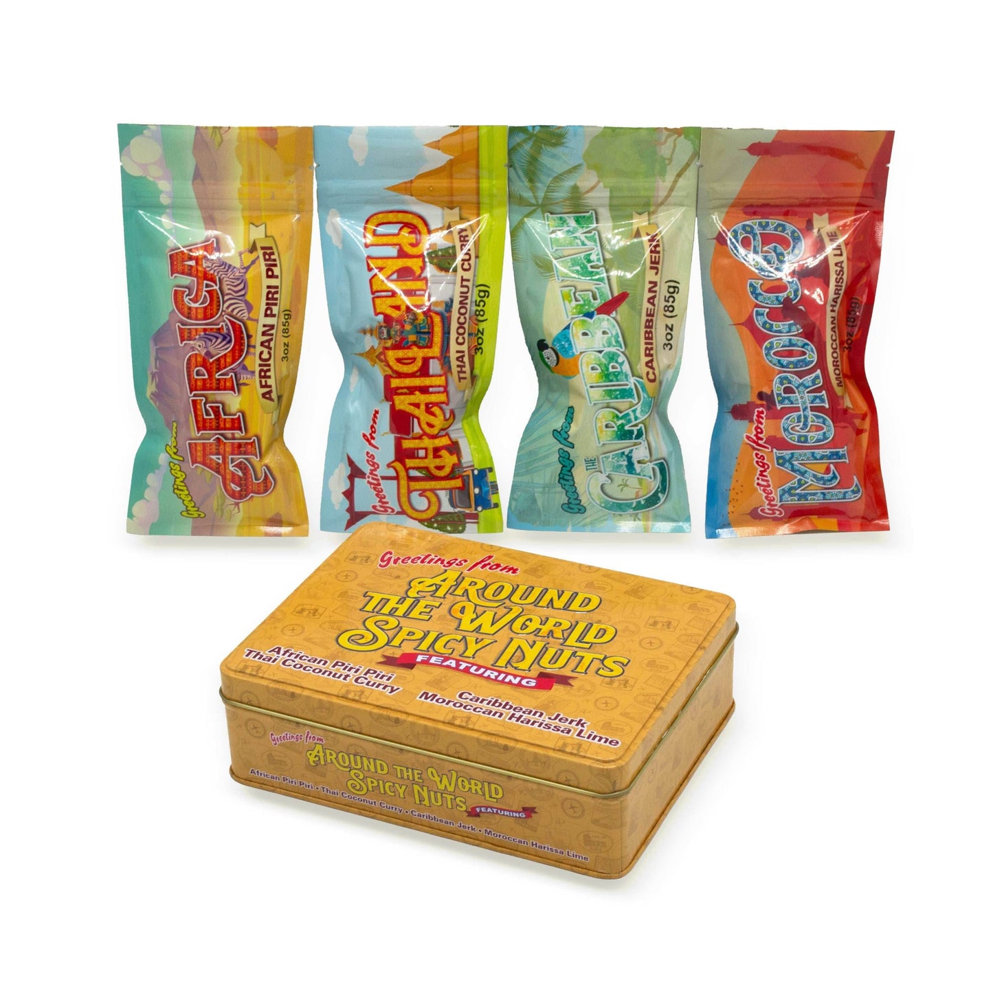Around the World Spicy Nuts Sampler Tin – A Global Culinary Travel Adventure - 