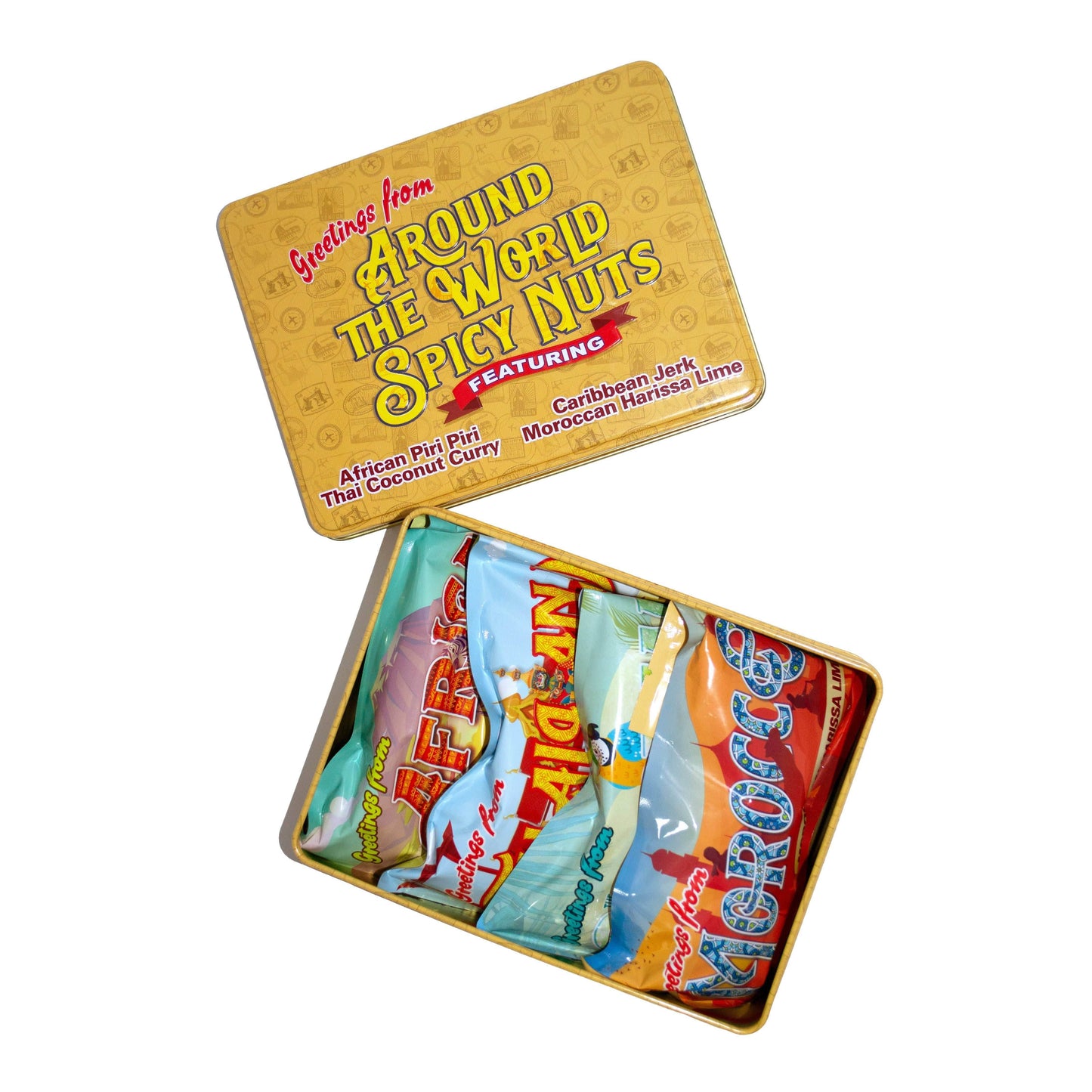 Around the World Spicy Nuts Sampler Tin – A Global Culinary Travel Adventure - 