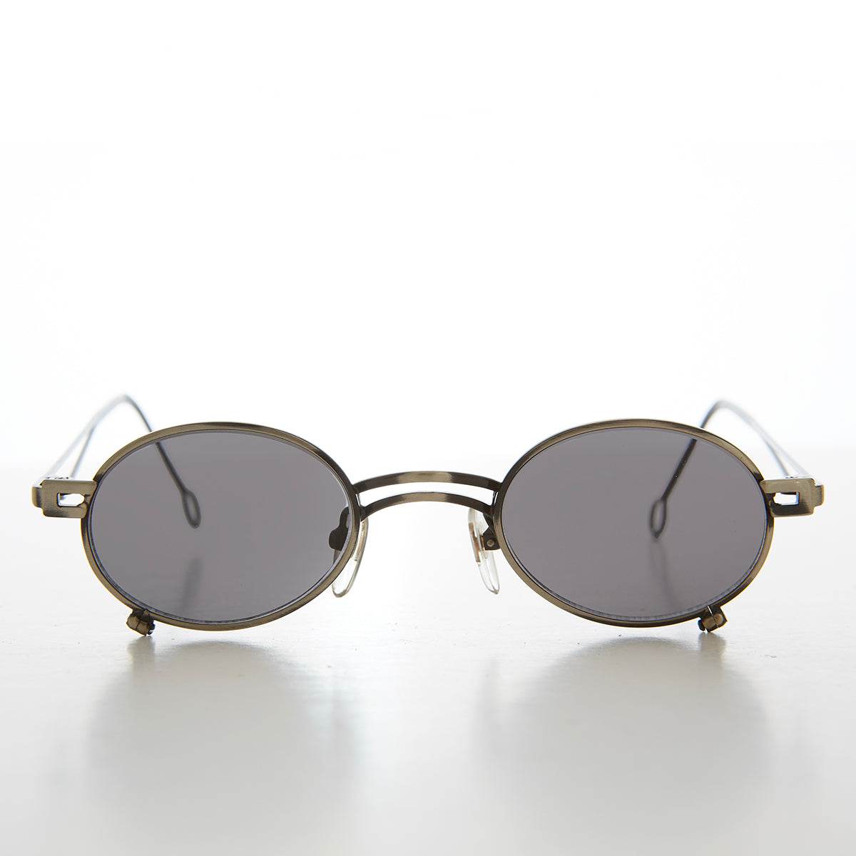 Small Oval 90s Full Metal Steampunk Sunglasses - Azari - Gold / Brown Lens