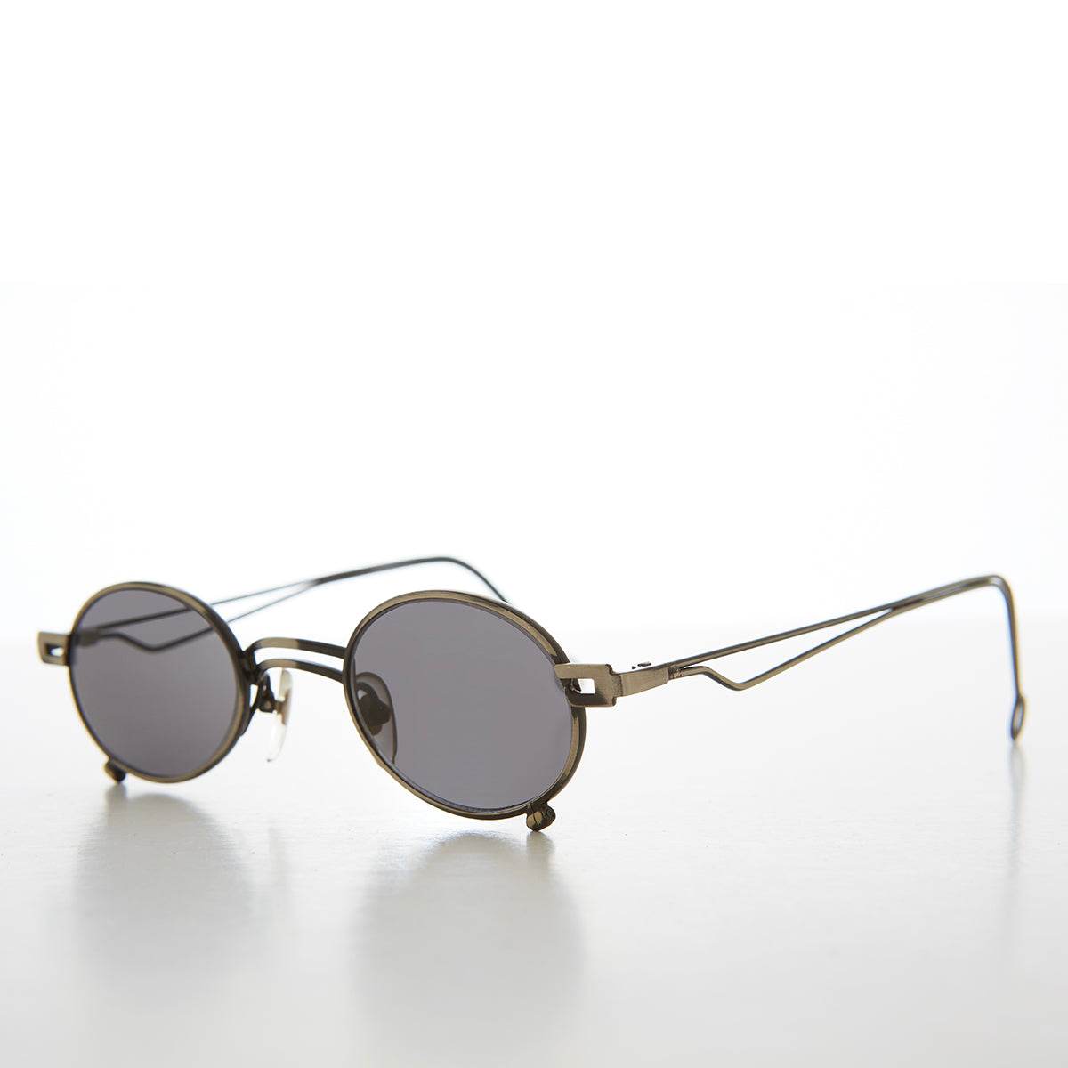 Small Oval 90s Full Metal Steampunk Sunglasses - Azari - Gunmetal / Gray Lens