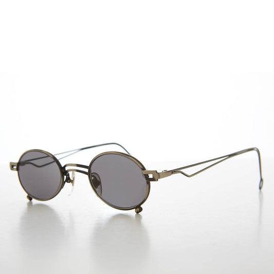 Small Oval 90s Full Metal Steampunk Sunglasses - Azari - Gunmetal / Gray Lens