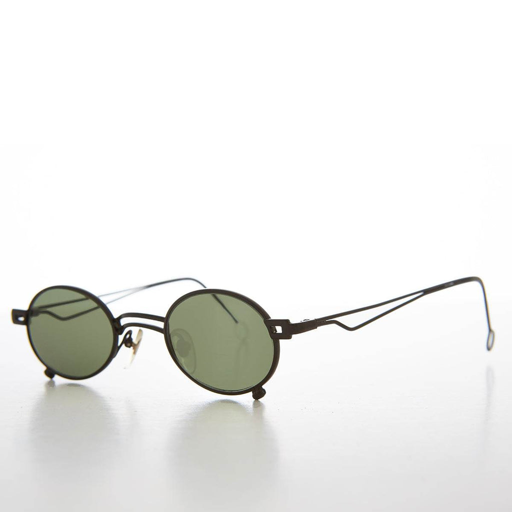Small Oval 90s Full Metal Steampunk Sunglasses - Azari - Black / Green Lens