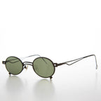 Small Oval 90s Full Metal Steampunk Sunglasses - Azari - Black / Green Lens