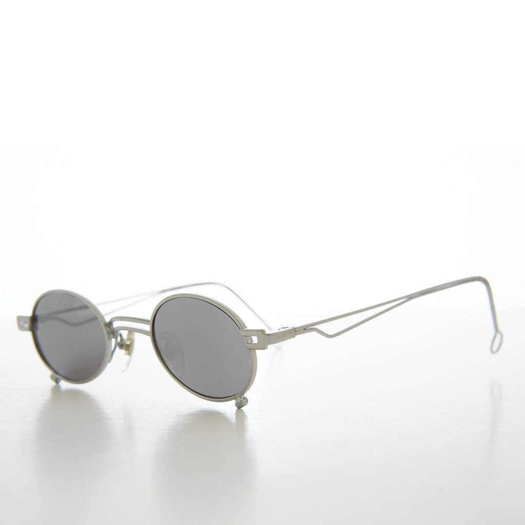 Small Oval 90s Full Metal Steampunk Sunglasses - Azari - Silver / Gray Lens