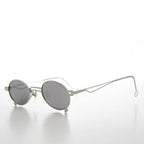 Small Oval 90s Full Metal Steampunk Sunglasses - Azari - Silver / Gray Lens