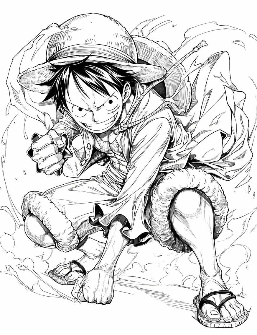 Adventurous Monkey D. Luffy Coloring Page | One Piece Straw Hat Art | Instant Digital Download | Iconic Luffy Printable