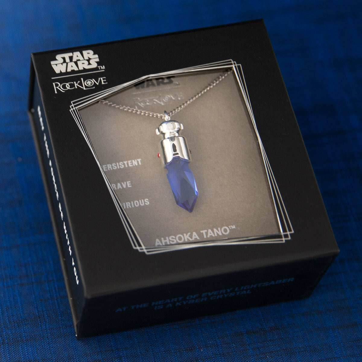 Star Wars X RockLove Padawan Ahsoka Tano Blue Kyber Crystal Necklace - 