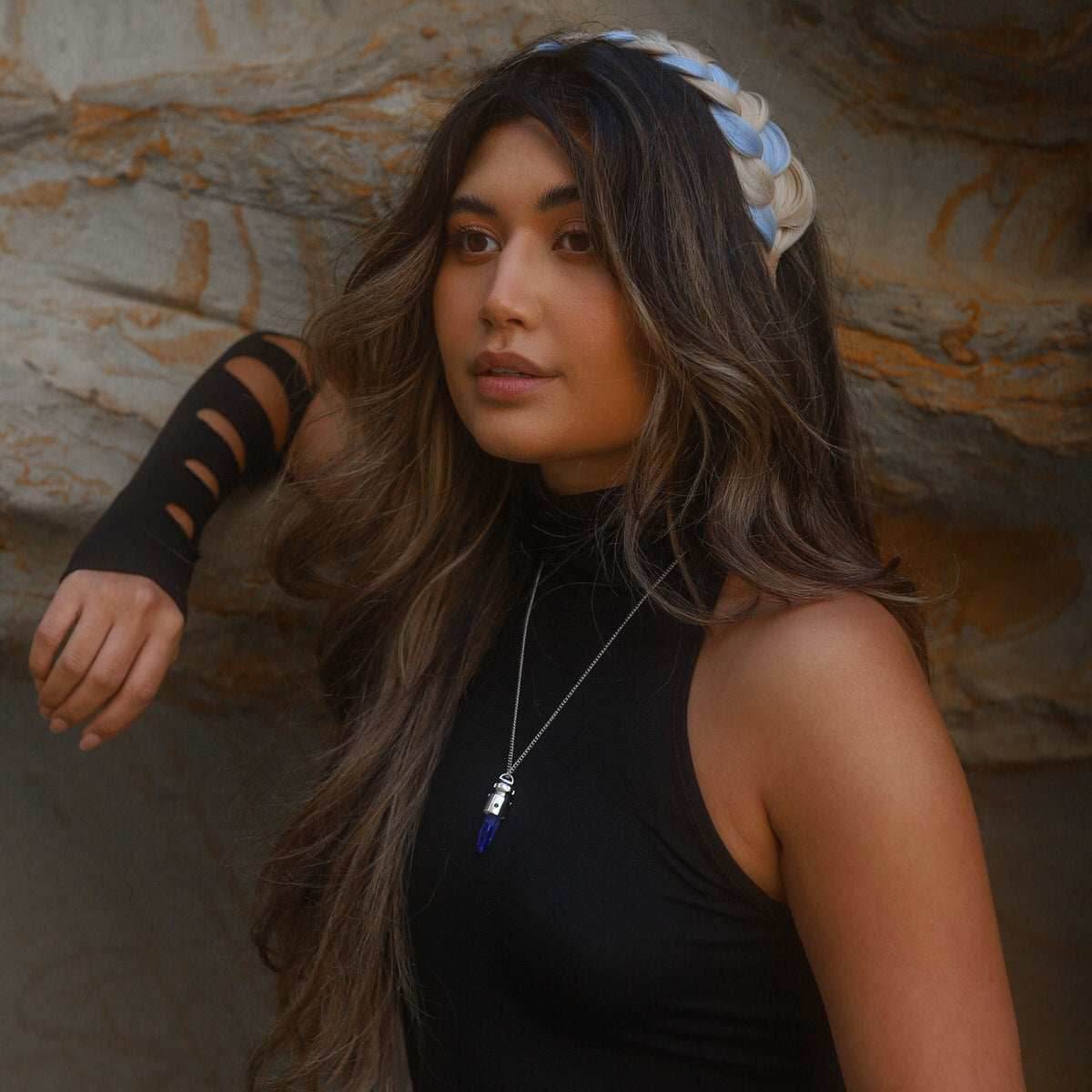 Star Wars X RockLove Padawan Ahsoka Tano Blue Kyber Crystal Necklace - 