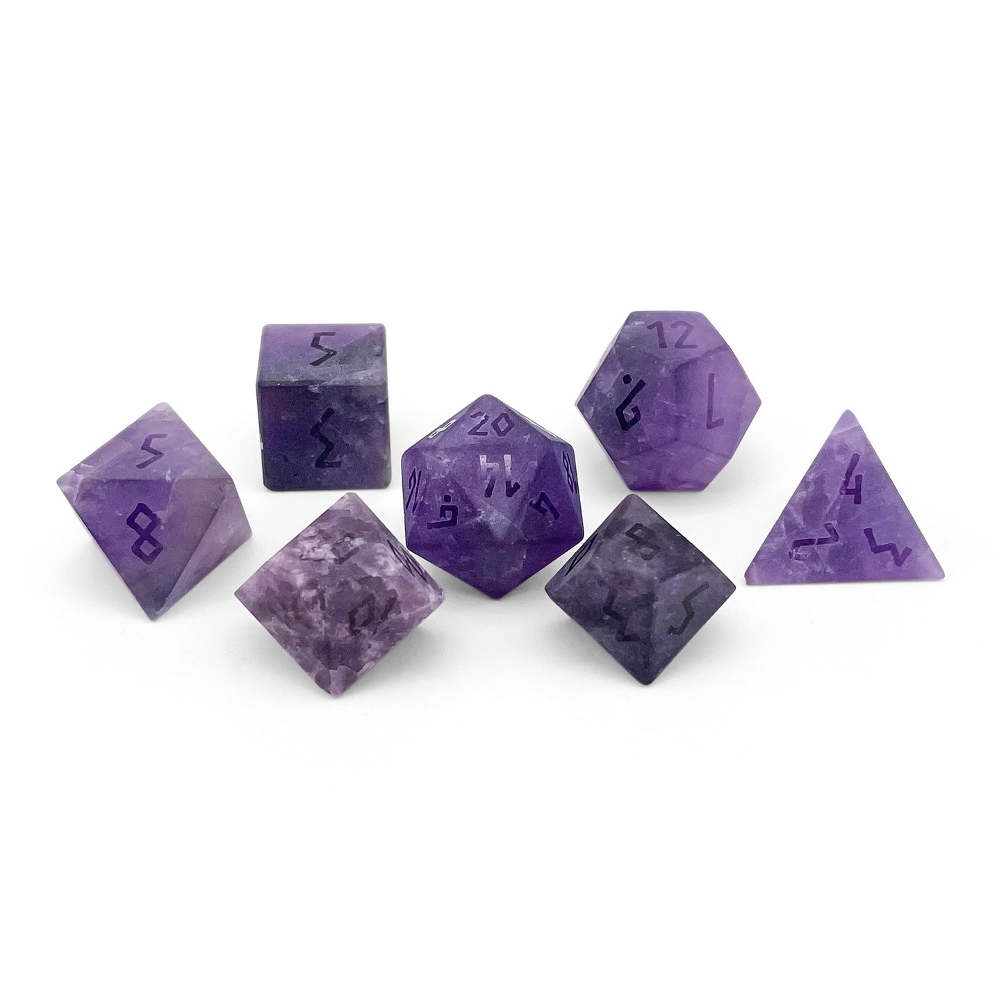 Amethyst - Frosted - Raised 7 Piece RPG Set Gemstone Dice