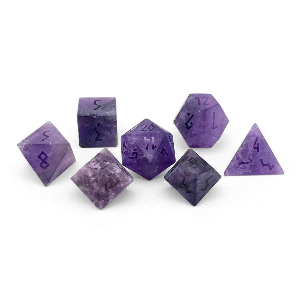 Amethyst - Frosted - Raised 7 Piece RPG Set Gemstone Dice