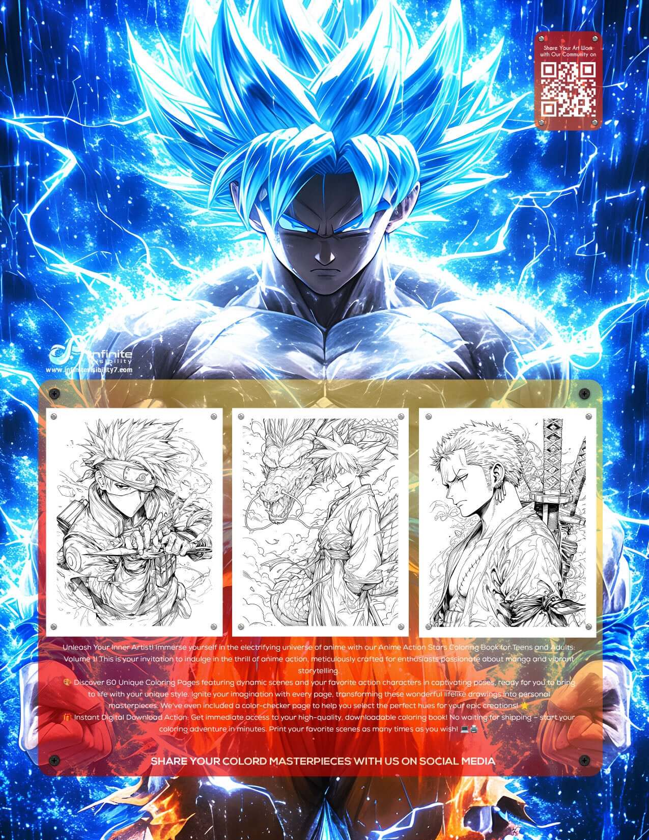 Anime Action Stars Coloring Book Vol 1 | 60 Pages | Teens & Adults