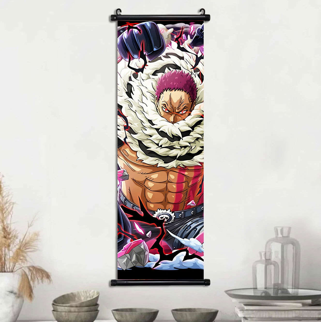Anime ONE PIECE Poster Scrolls Wall Art, Sanji Roronoa Zoro Luffy Nami Canvas Prints Kids Room Decoration Hanging Scrolls