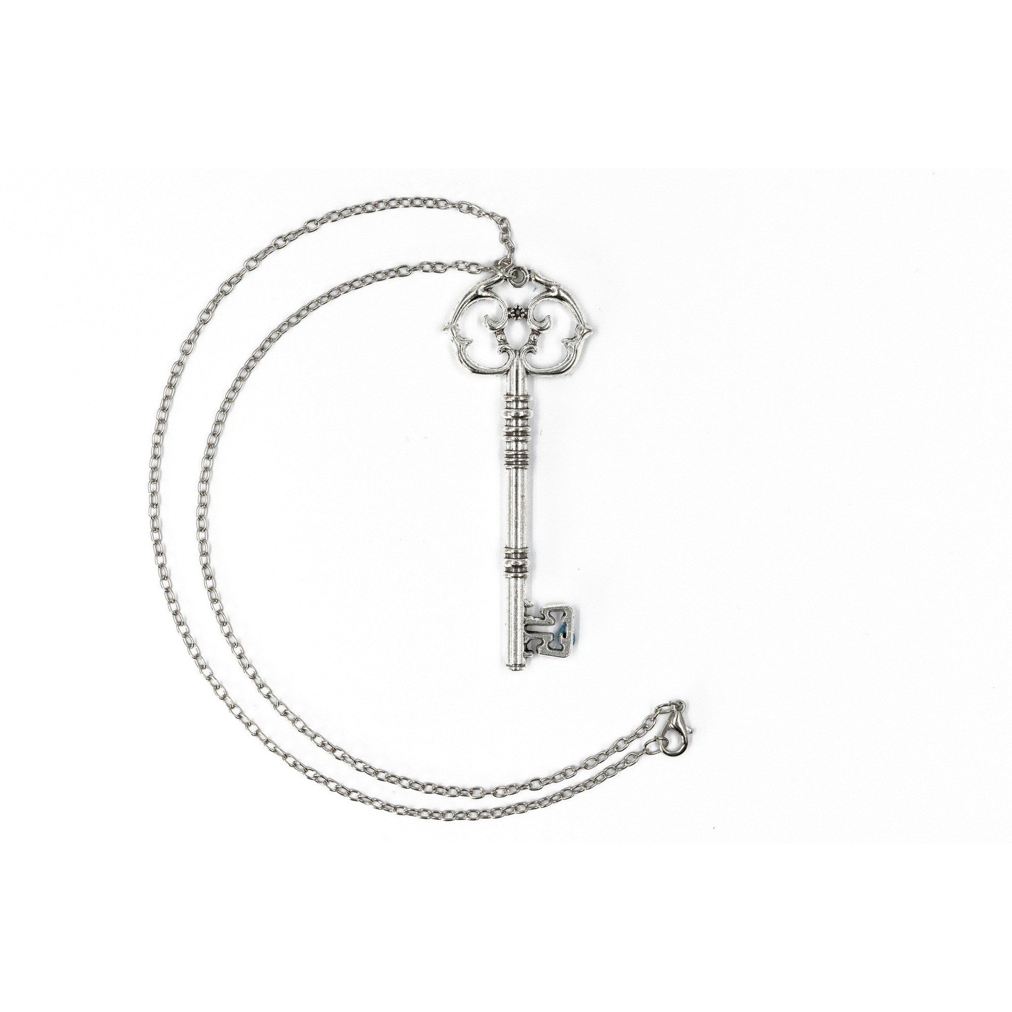 Antique Key Pendant Necklace in Aged Brass Tone or Silver