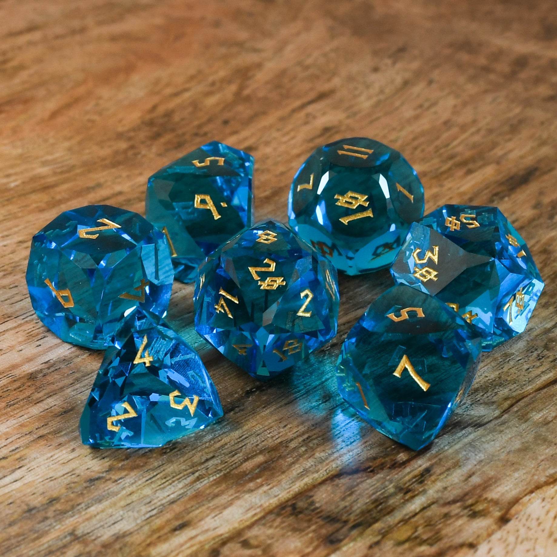 Aquamarine Multifaceted Glass Dice Set - 