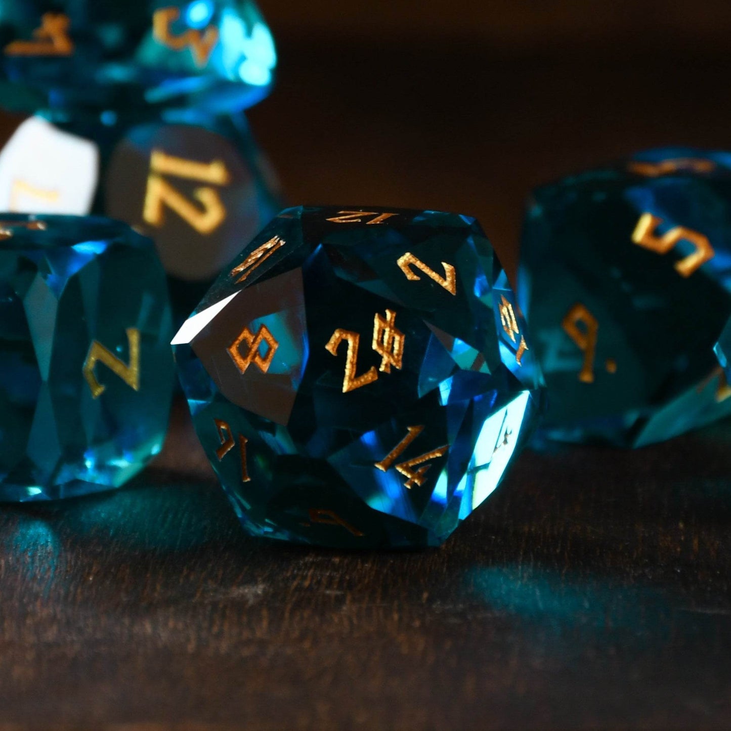 Aquamarine Multifaceted Glass Dice Set - 