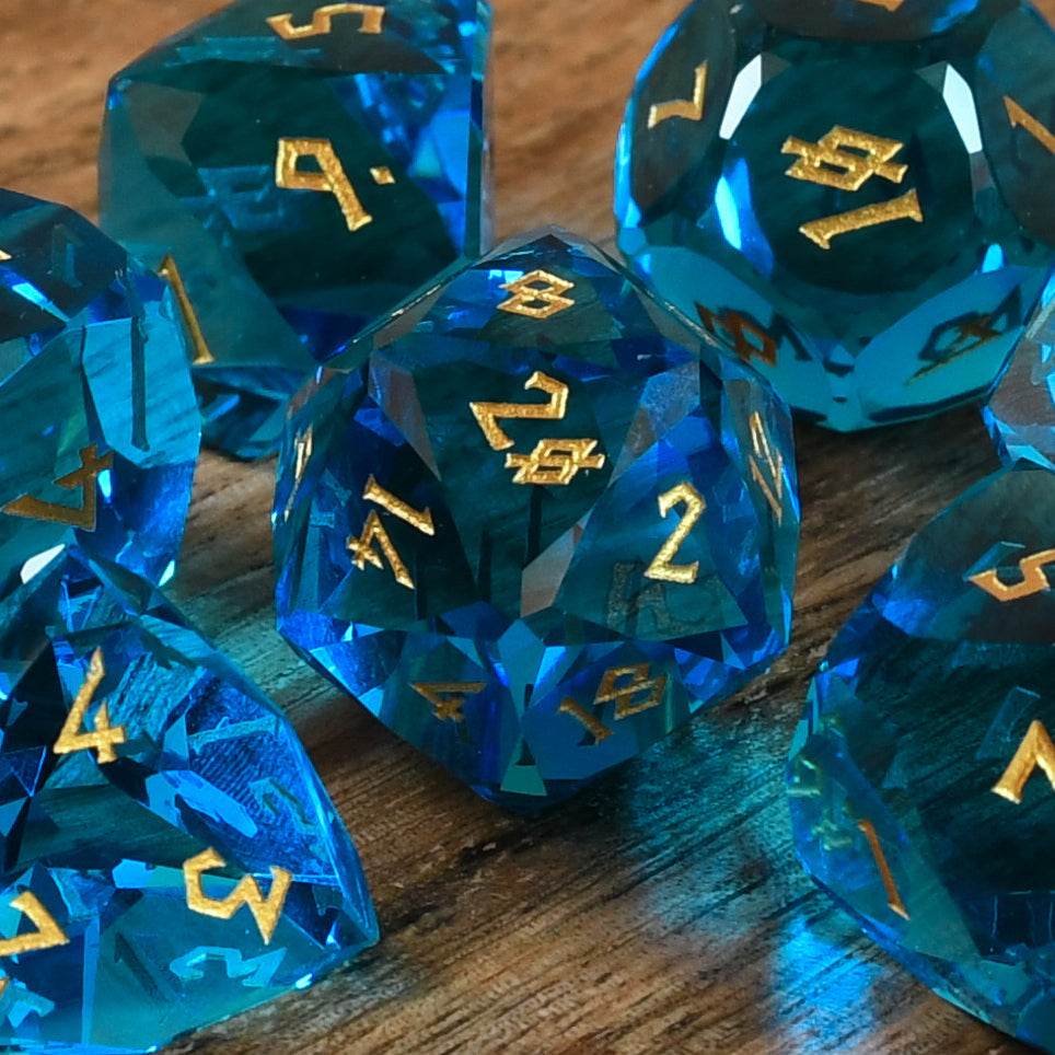 Aquamarine Multifaceted Glass Dice Set - 