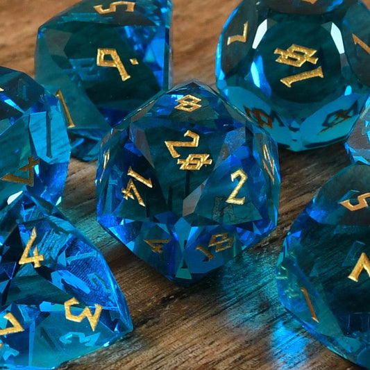 Aquamarine Multifaceted Glass Dice Set - 