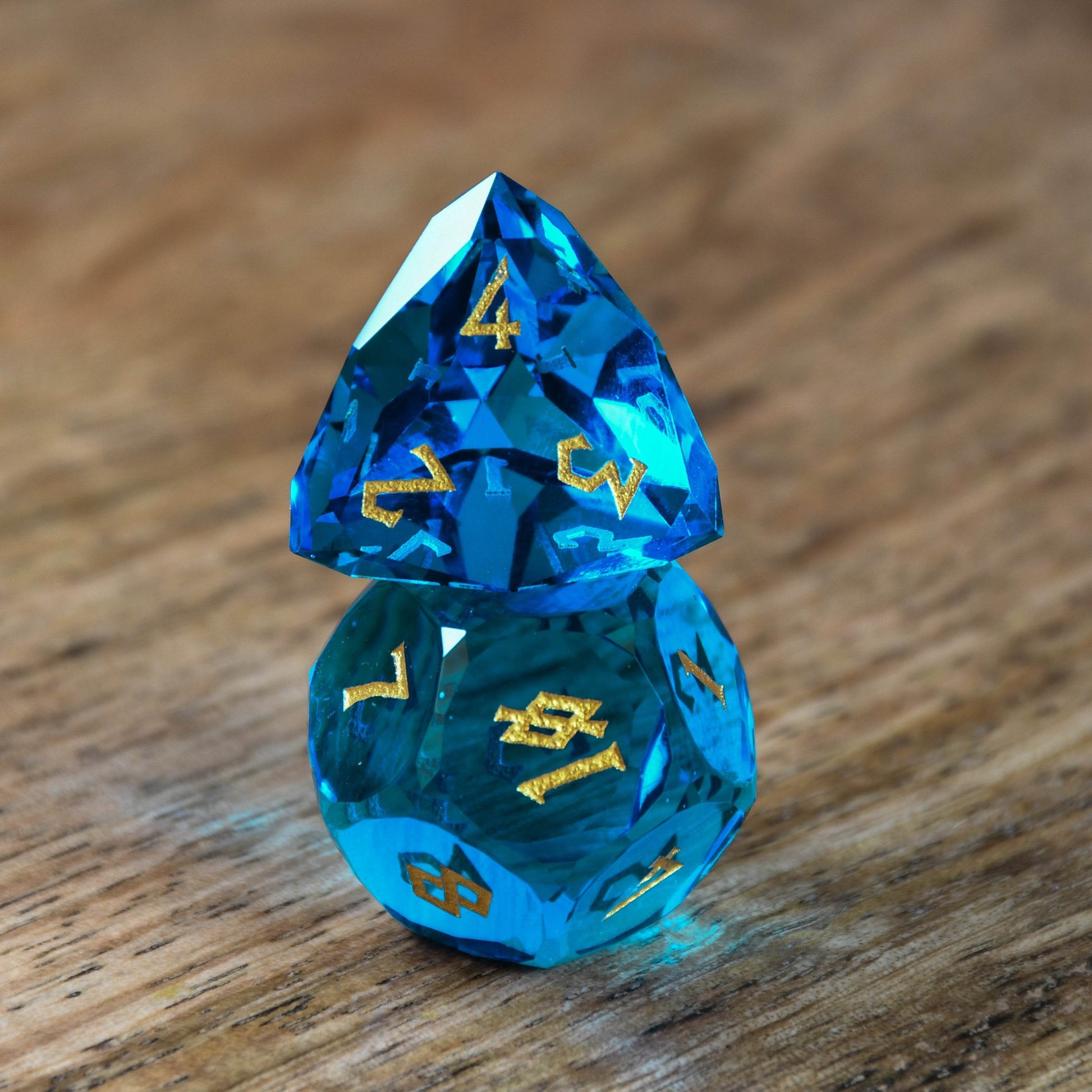 Aquamarine Multifaceted Glass Dice Set - 