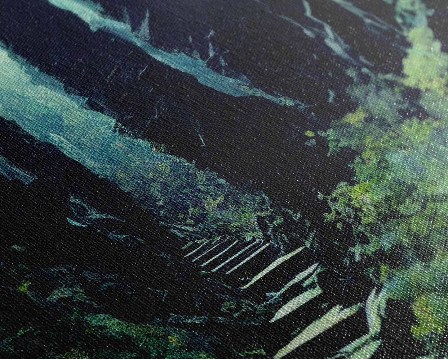 Fantasy Forest with Temple Steps, Wall Decor, Ready To Hang Framed Canvas Print, Oversize Wall Art - 10x20 Inches / Gallery Wrap Canvas - Ready To Hang