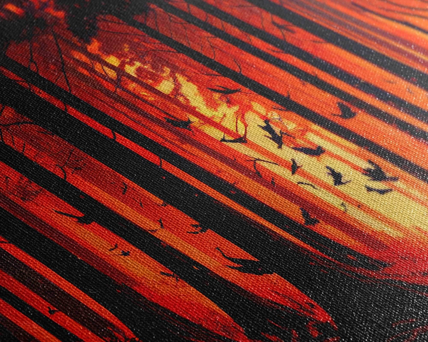 Forest Landscape Art, Forest Fire, Fall / Autumn Decor, Panoramic Wall Art, Framed Canvas Print, Orange and Yellow Fantasy Forest - 10x30 Inches / Gallery Wrap Canvas - Ready To Hang