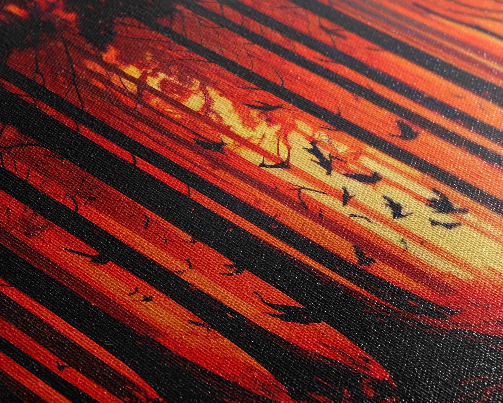 Forest Landscape Art, Forest Fire, Fall / Autumn Decor, Panoramic Wall Art, Framed Canvas Print, Orange and Yellow Fantasy Forest - 10x30 Inches / Gallery Wrap Canvas - Ready To Hang