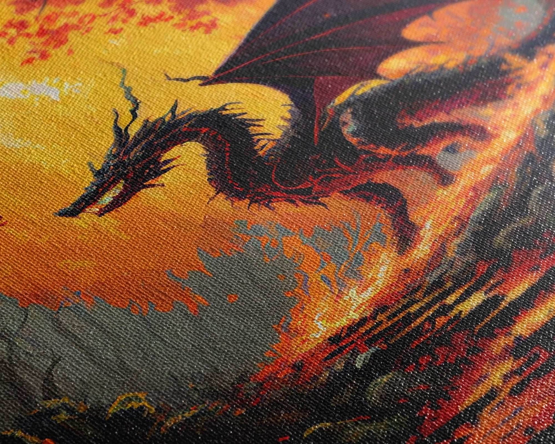 Fiery Dragon Burning Down Forest Canvas Print - Mystical Fantasy Wall Art Home Decor Artwork - 8x12 Inches / Gallery Wrap Canvas - Ready To Hang