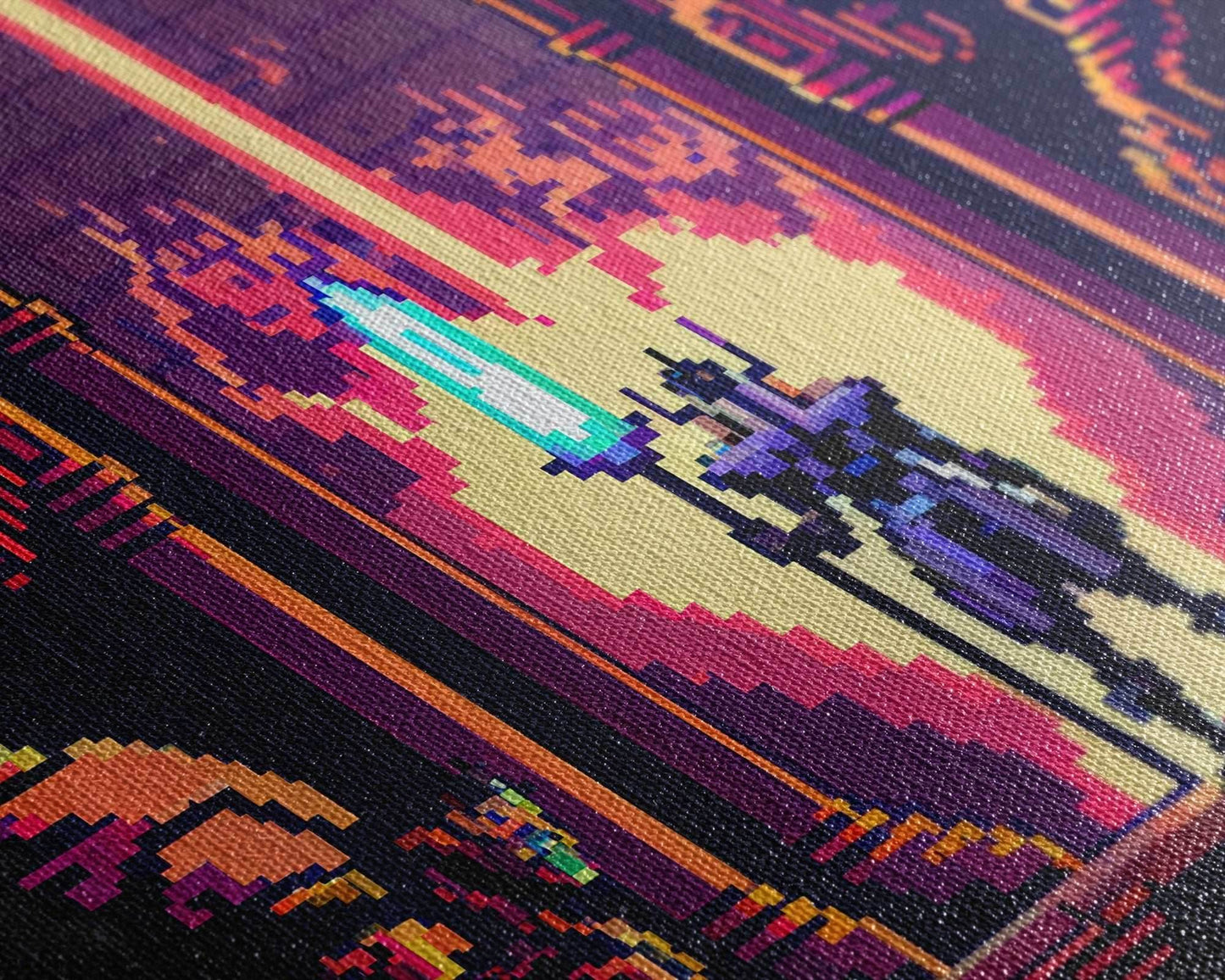 RPG pixel art, fantasy pixel art, Paladin Templar Art, synthwave style, framed canvas print, man cave art - 8x12 Inches / Gallery Wrap Canvas - Ready To Hang