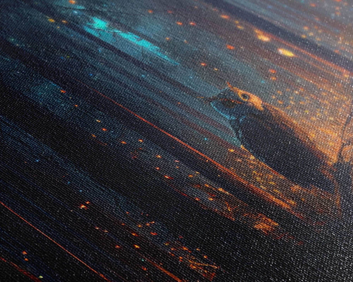 Fantasy forest art, Fireflies and the owl at midnight, framed canvas art, framed canvas print - 8x12 Inches / Gallery Wrap Canvas - Ready To Hang