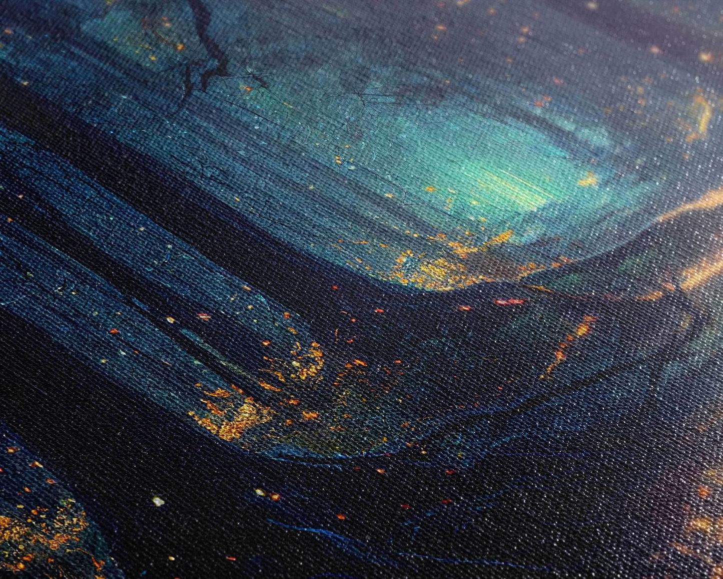 The magical enchanted forest is lit brightly with fireflies at night, framed canvas print, fantasy art - 8x12 Inches / Gallery Wrap Canvas - Ready To Hang