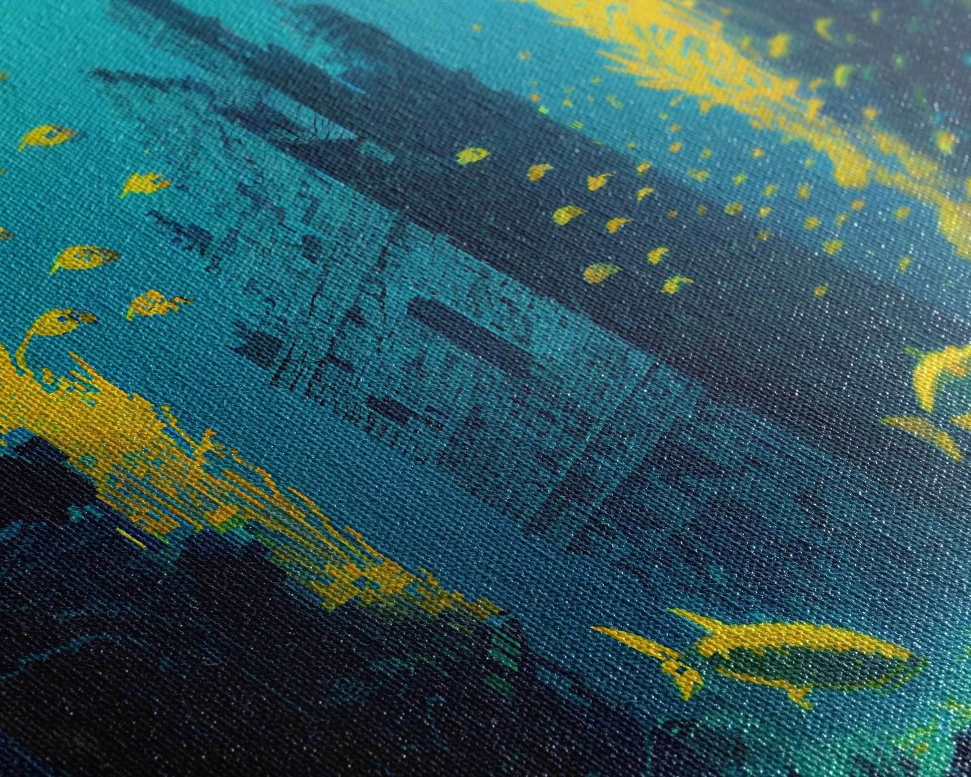 Underwater castle fantasy art, 8 bit pixel art for videogame room, framed canvas print - 8x12 Inches / Gallery Wrap Canvas - Ready To Hang