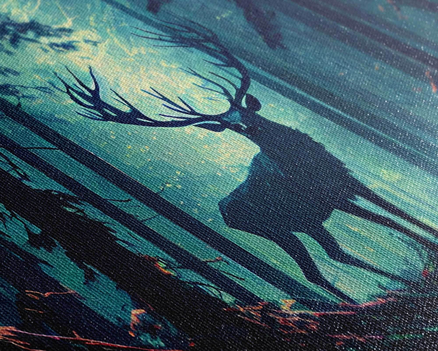 Mythical stag in the forest, fantasy art, framed canvas print, mythical creatures - 8x12 Inches / Gallery Wrap Canvas - Ready To Hang