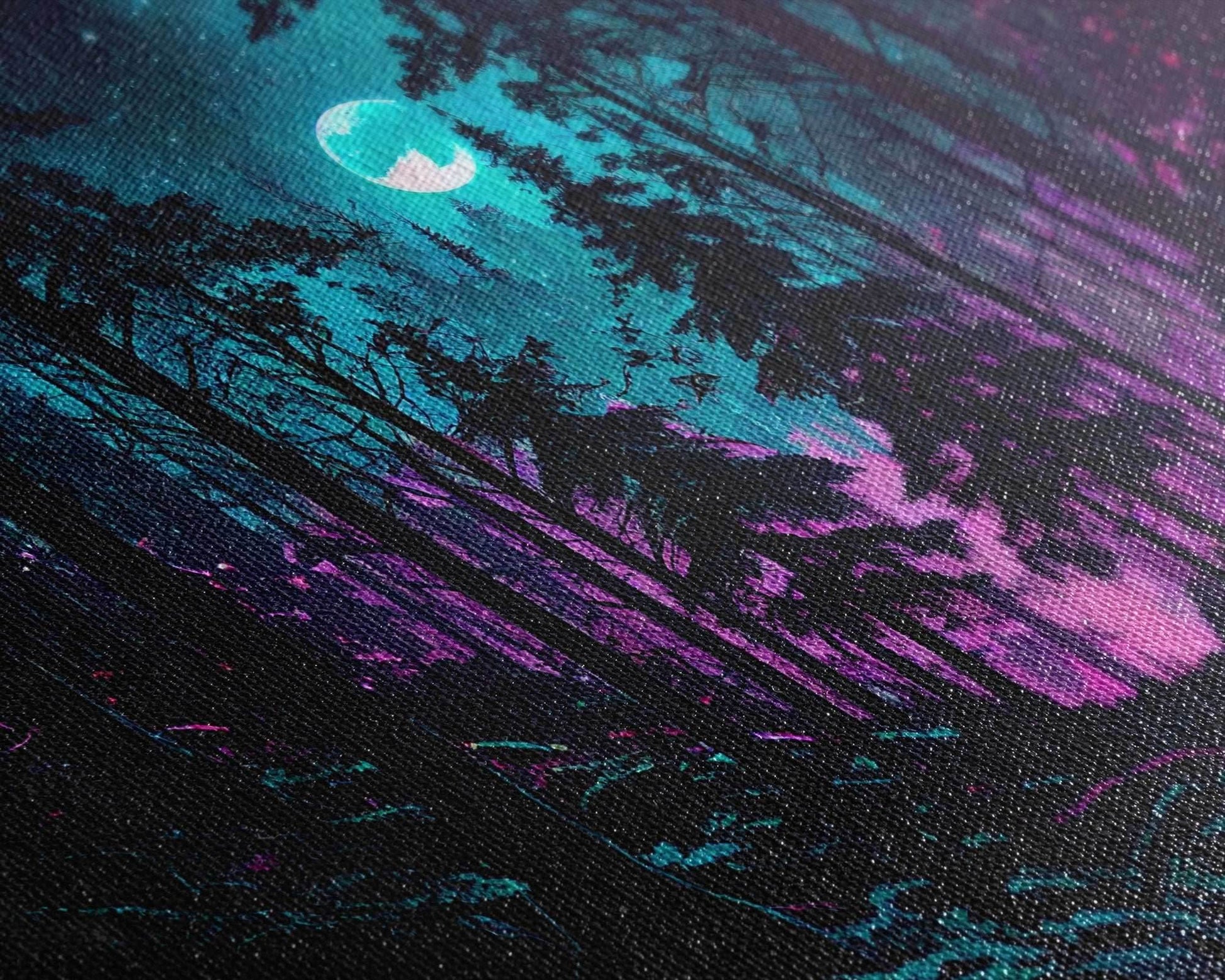 Turquoise and violet fantasy forest, aesthetic, framed canvas print - 8x12 Inches / Gallery Wrap Canvas - Ready To Hang