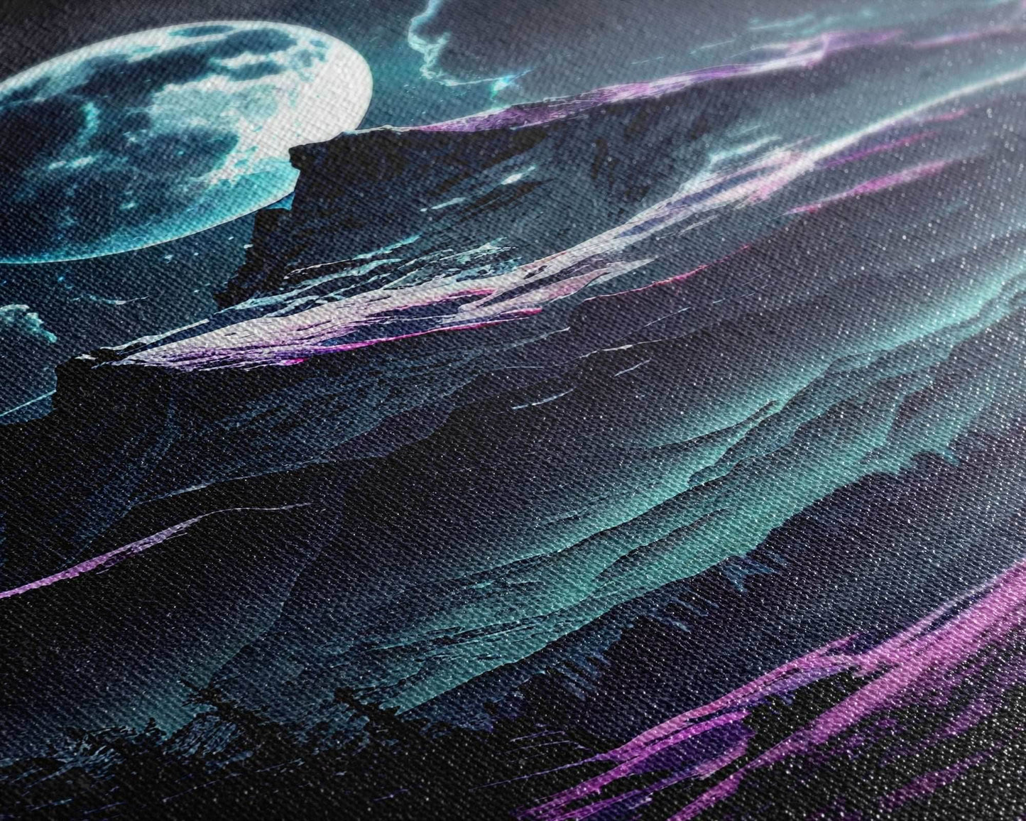 Mythical mountains fantasy art, framed canvas print, full moon over a mystical mountain landscape - 8x12 Inches / Gallery Wrap Canvas - Ready To Hang