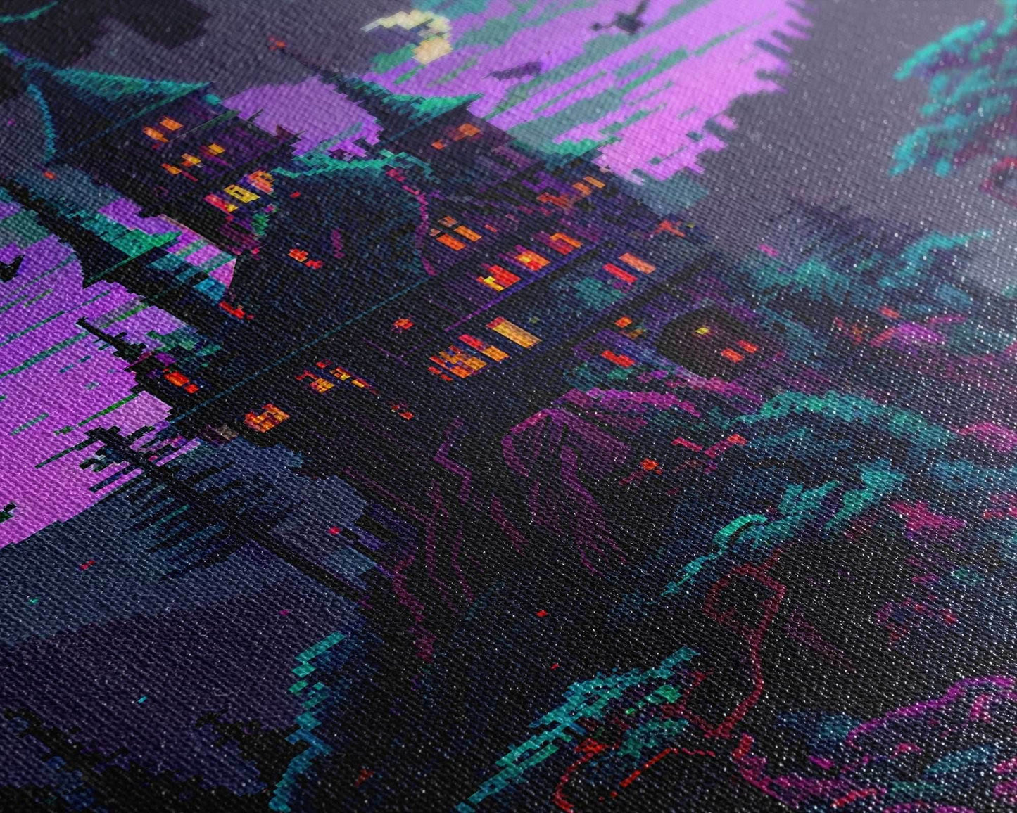 Transylvania Art, Cool Medieval castle 8 bit pixel art, fantasy art, framed canvas print, Cool castle art - 8x12 Inches / Gallery Wrap Canvas - Ready To Hang