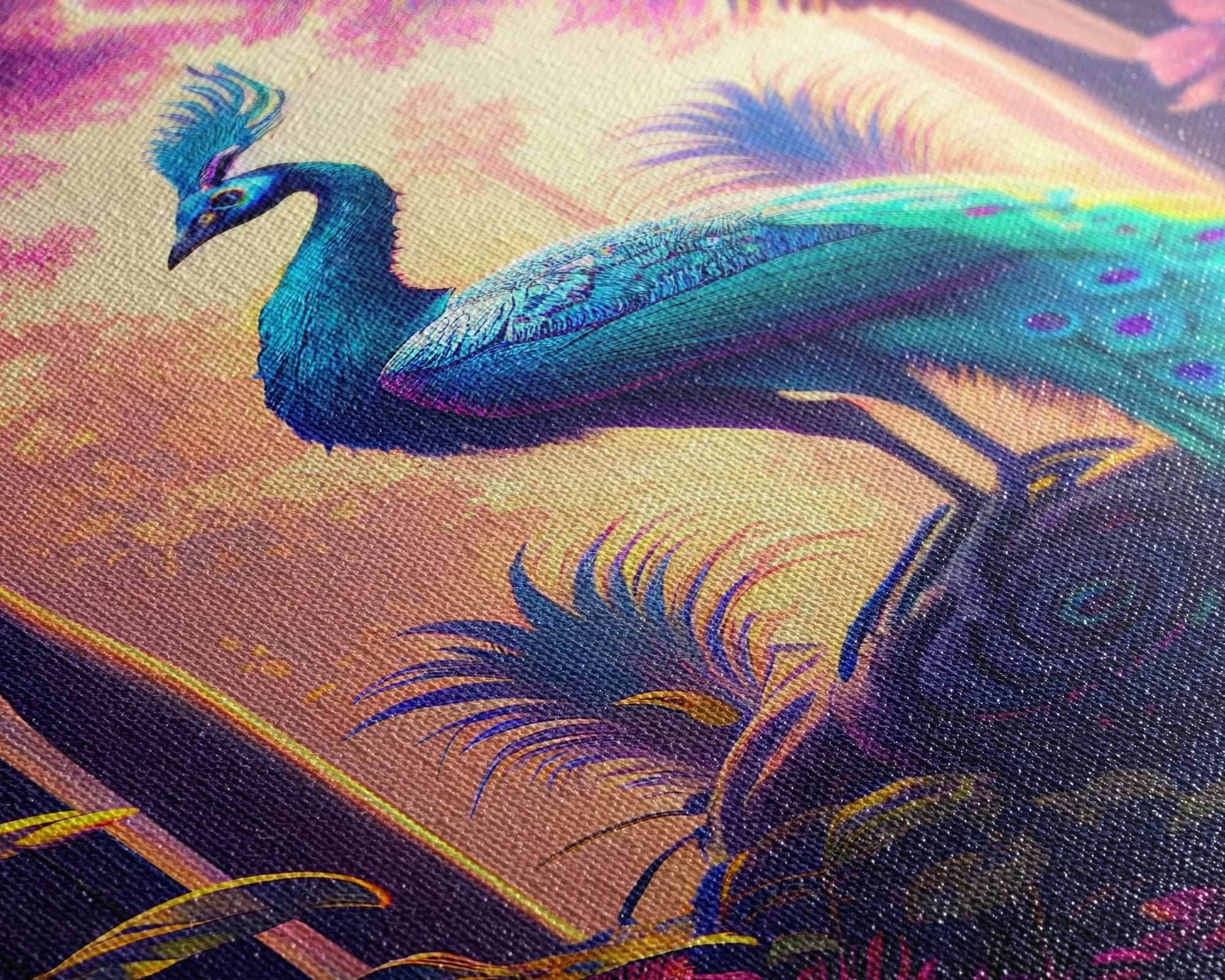 Turquoise peacock art, fantasy decor, framed canvas print - 8x12 Inches / Gallery Wrap Canvas - Ready To Hang