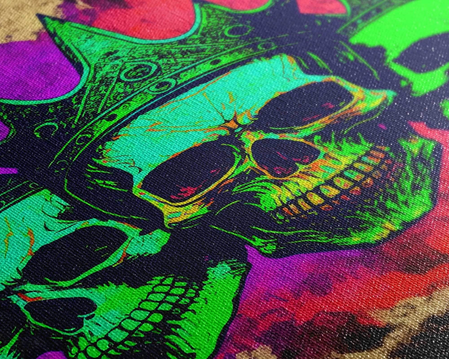 Psychedelic Skull With The Gold Crown, Framed Canvas Print, Unique Fantasy Undead Wall Art, Trippy Art - 8x12 Inches / Gallery Wrap Canvas - Ready To Hang