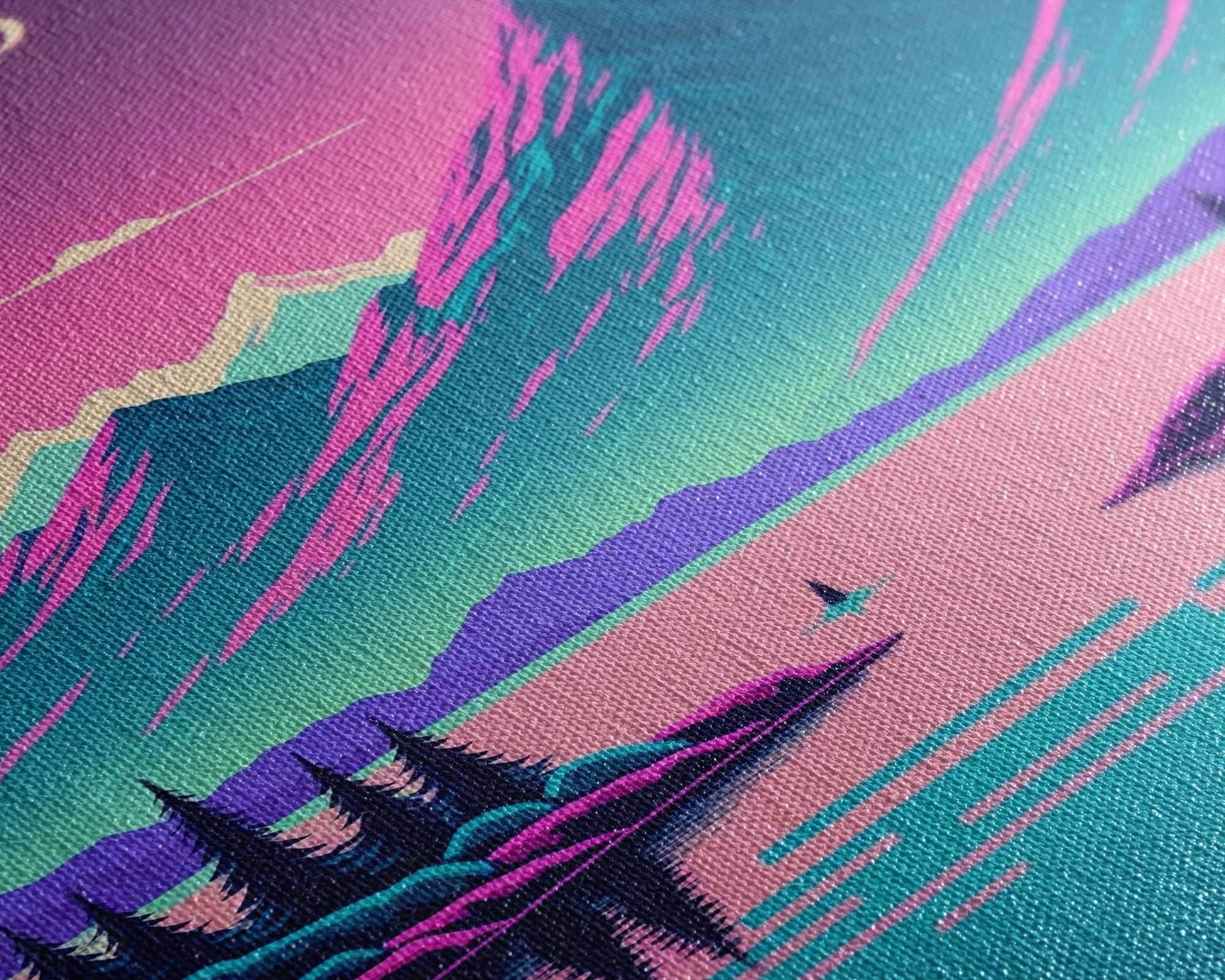 Pink and Purple Fantasy Mountain Art, Framed Canvas Print, Pacific Northwest Inspired Fantasy Art, Pop Art - 8x12 Inches / Gallery Wrap Canvas - Ready To Hang