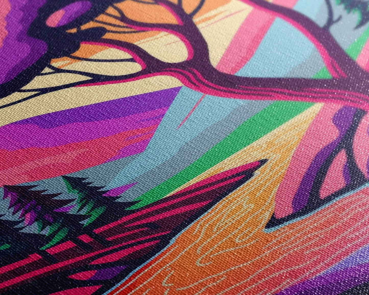 Surrealist Pop Art, Pink Fantasy Landscape Art, Framed Canvas Print - 8x12 Inches / Gallery Wrap Canvas - Ready To Hang