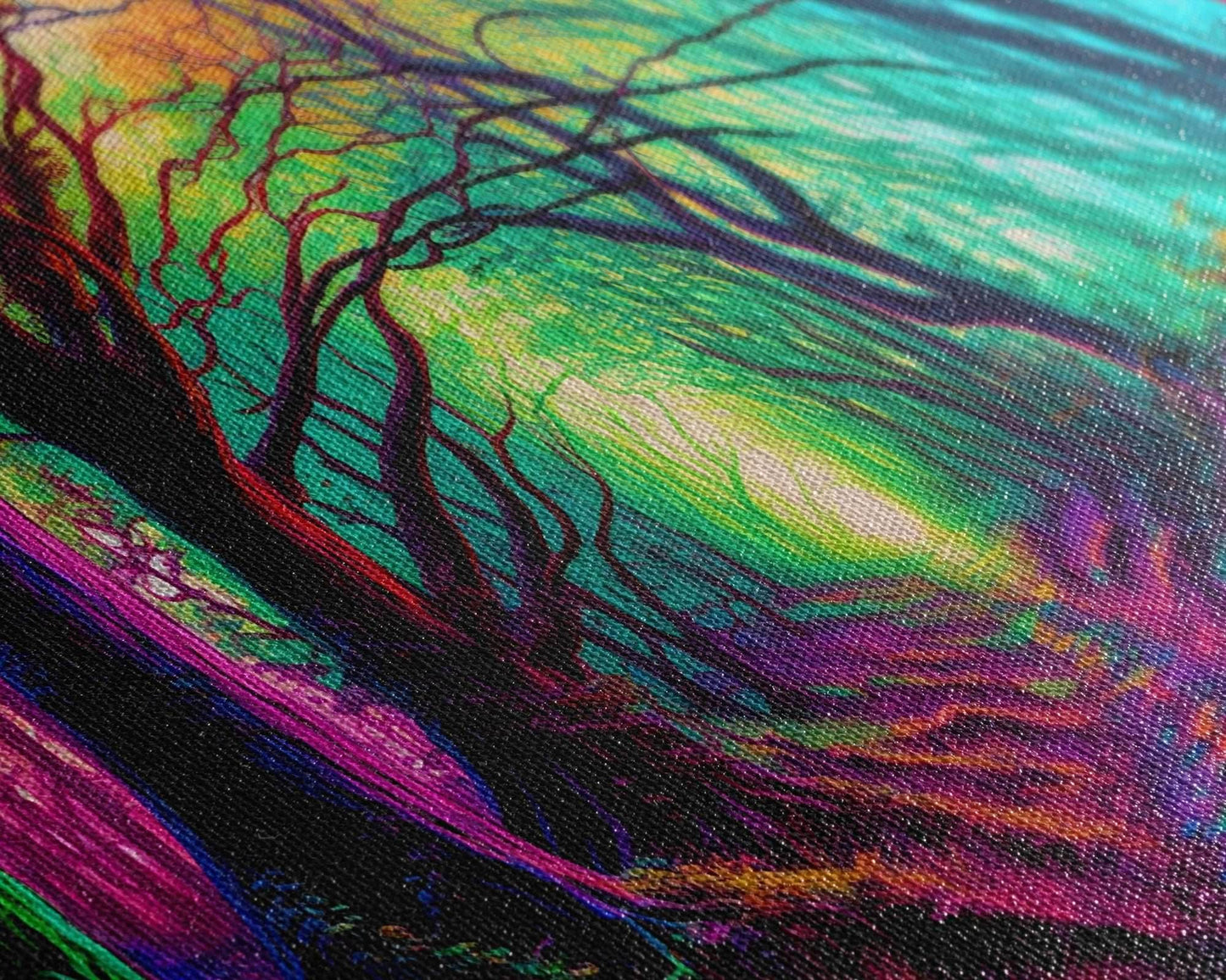 The Secret Grove, Fantasy Art, Pop Art Forest Landscape, Framed Canvas Print, Colorful Forest Painting, Living Room Art - 10x20 Inches / Gallery Wrap Canvas - Ready To Hang