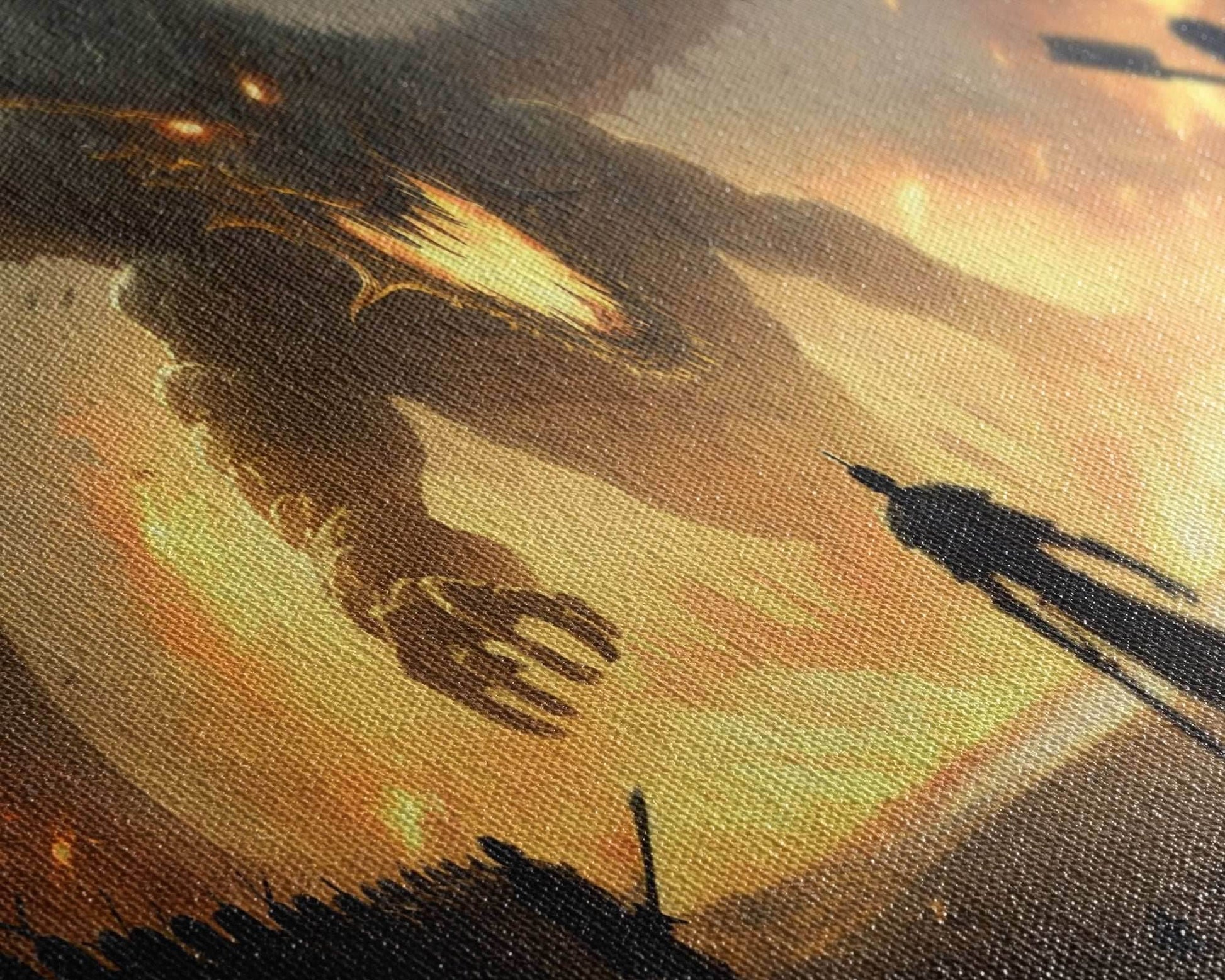 Warrior Facing Down a Dragon, Framed Canvas Print, Unique Fantasy Wall Art, In The Time of Dragons - 10x20 Inches / Gallery Wrap Canvas - Ready To Hang