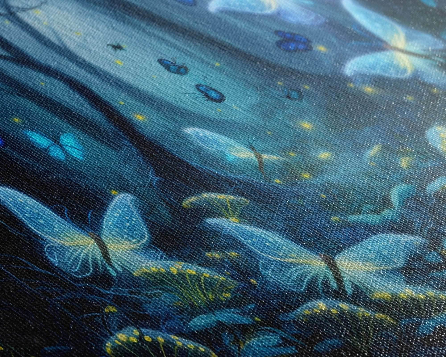 Magical Enchanted Fairy Forest, Fantasy Art, Framed Canvas Print, Bioluminescent Butterflies in an Enchanted Forest, Glowing Art - 10x20 Inches / Gallery Wrap Canvas - Ready To Hang